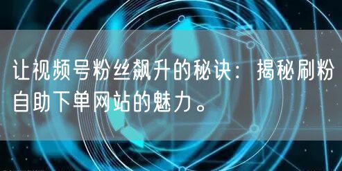让视频号粉丝飙升的秘诀：揭秘刷粉自助下单网站的魅力。