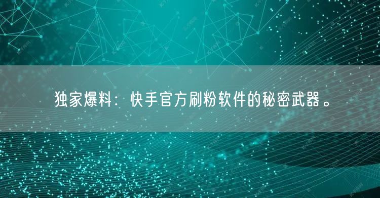 独家爆料：快手官方刷粉软件的秘密武器。